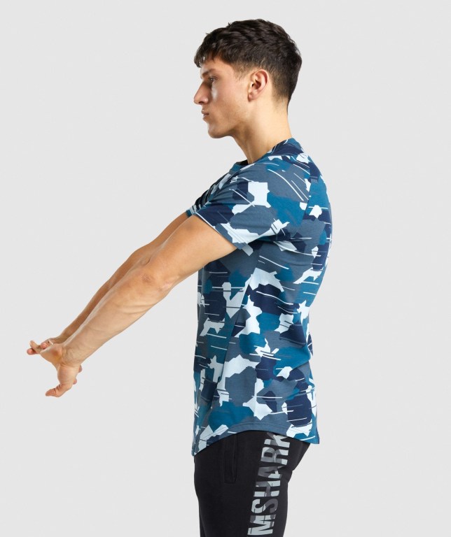 Gymshark Bold Men's T Shirts Camo / White | UAE-80DSGX