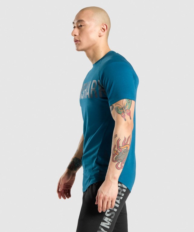 Gymshark Bold Men's T Shirts Turquoise / Camo | UAE-79KEPX