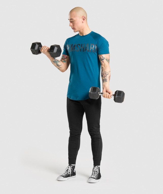 Gymshark Bold Men's T Shirts Turquoise / Camo | UAE-79KEPX