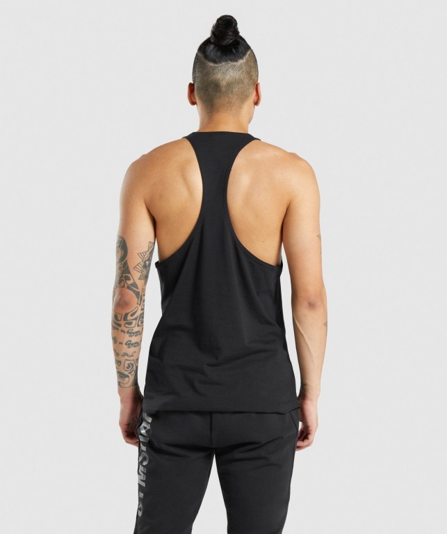 Gymshark Bold Men's Tank Tops Black / Black | UAE-89WDIA