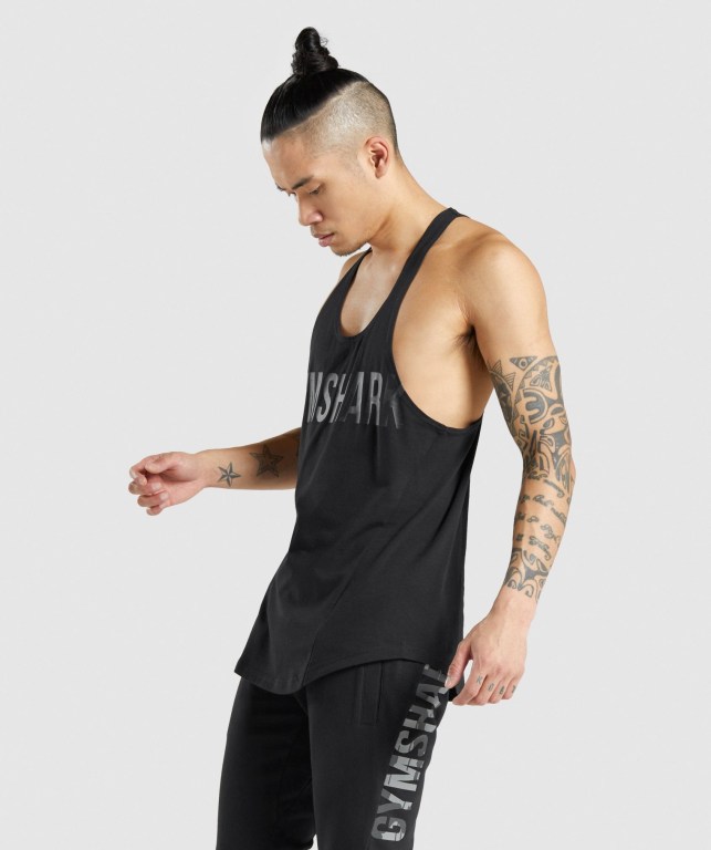 Gymshark Bold Men's Tank Tops Black / Black | UAE-89WDIA