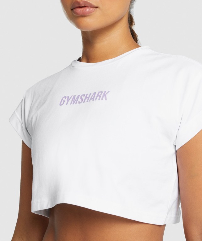 Gymshark Camo Graphic Crop Women's T Shirts White | UAE-14GMUK