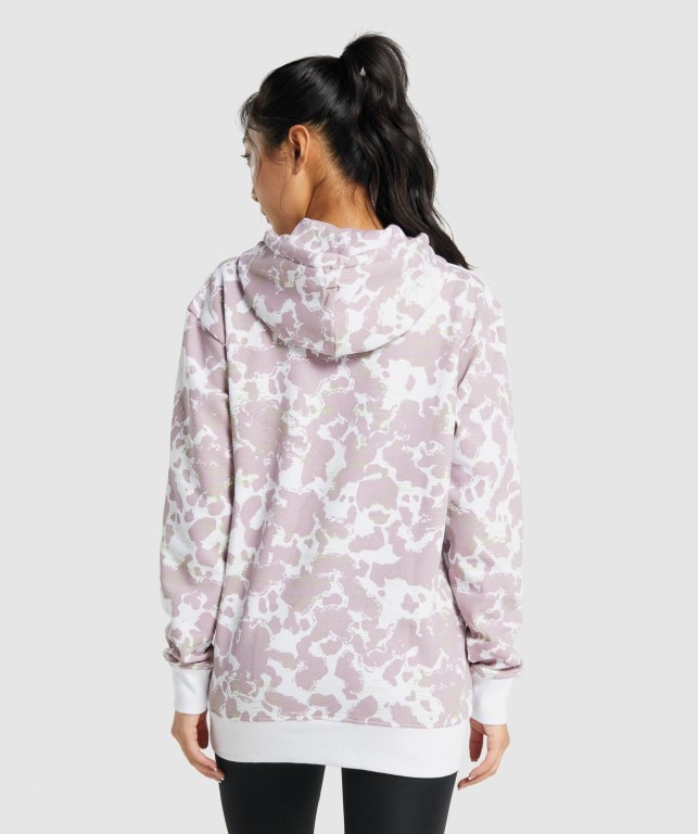 Gymshark Camo Graphic Oversized Women's Hoodies White / Purple | UAE-10QFIK