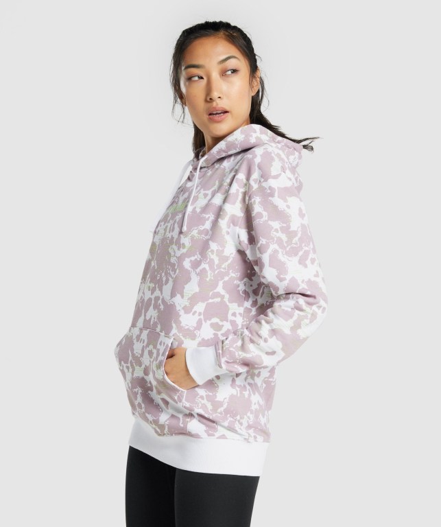 Gymshark Camo Graphic Oversized Women's Hoodies White / Purple | UAE-10QFIK