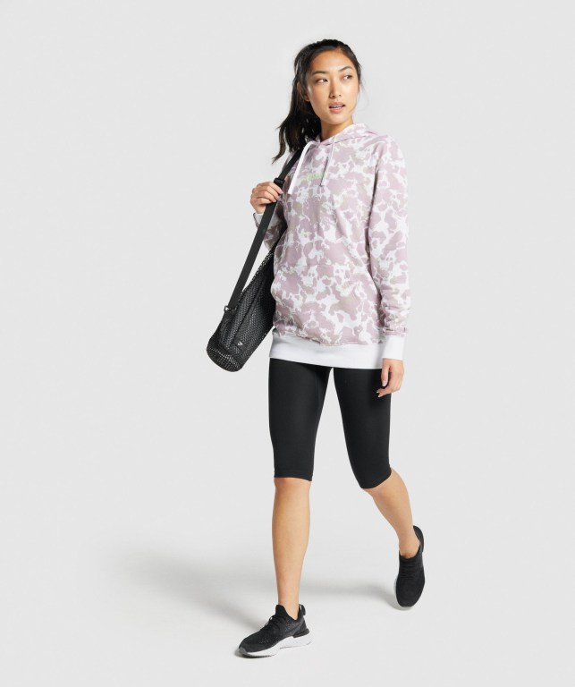 Gymshark Camo Graphic Oversized Women's Hoodies White / Purple | UAE-10QFIK