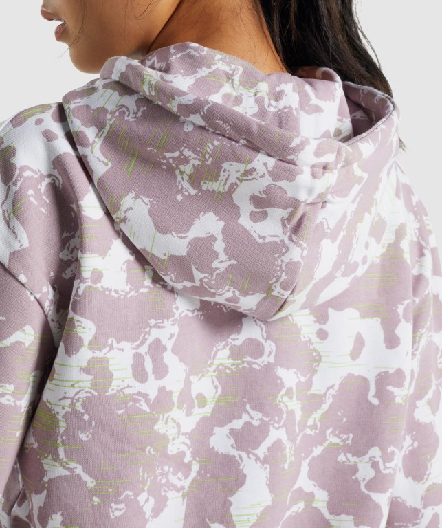 Gymshark Camo Graphic Oversized Women's Hoodies White / Purple | UAE-10QFIK