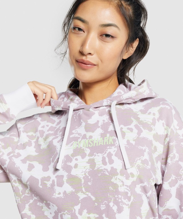 Gymshark Camo Graphic Oversized Women's Hoodies White / Purple | UAE-10QFIK