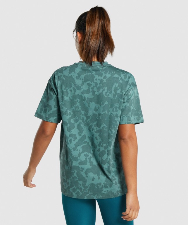 Gymshark Camo Graphic Oversized Women's T Shirts Dark Green | UAE-29ZRWQ