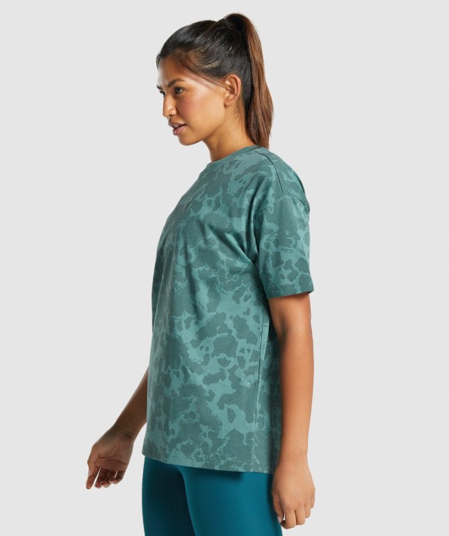 Gymshark Camo Graphic Oversized Women's T Shirts Dark Green | UAE-29ZRWQ