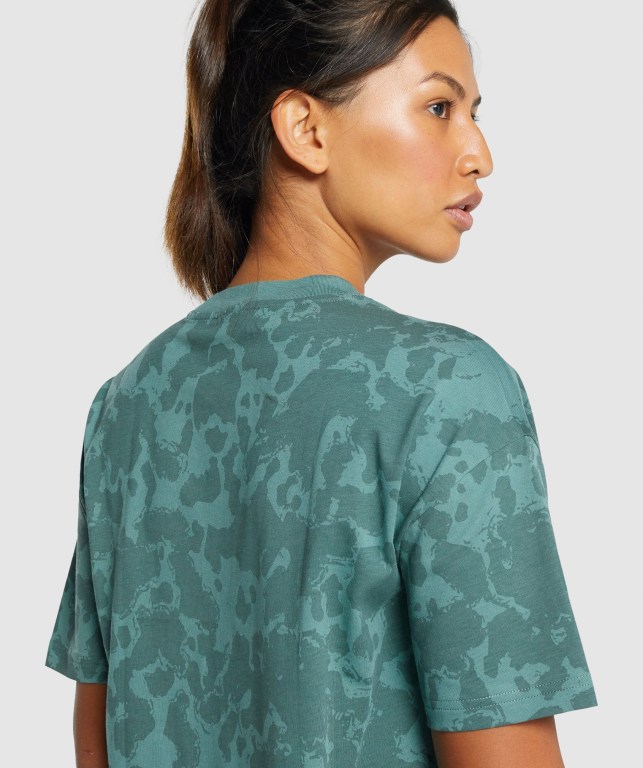 Gymshark Camo Graphic Oversized Women's T Shirts Dark Green | UAE-29ZRWQ