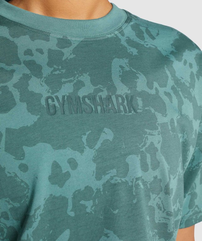 Gymshark Camo Graphic Oversized Women's T Shirts Dark Green | UAE-29ZRWQ