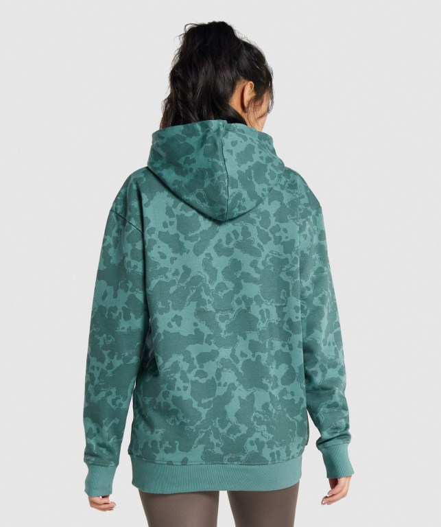 Gymshark Camo Graphic Oversized Women's Hoodies Dark Green | UAE-65SKNZ