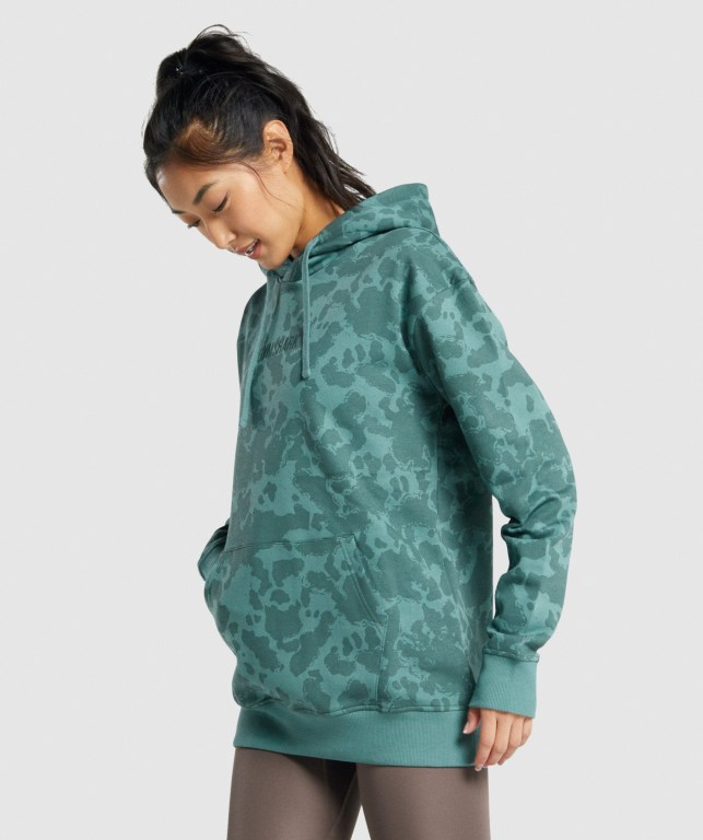 Gymshark Camo Graphic Oversized Women's Hoodies Dark Green | UAE-65SKNZ