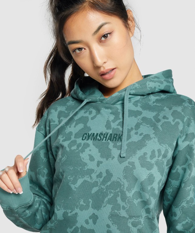 Gymshark Camo Graphic Oversized Women's Hoodies Dark Green | UAE-65SKNZ