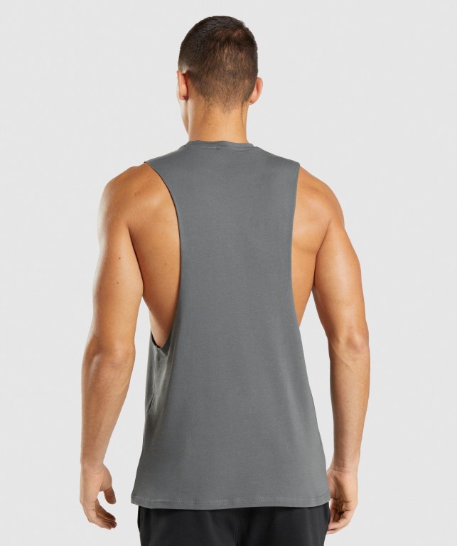 Gymshark Central Drop Arm Men's Tank Tops Grey | UAE-70ELXG