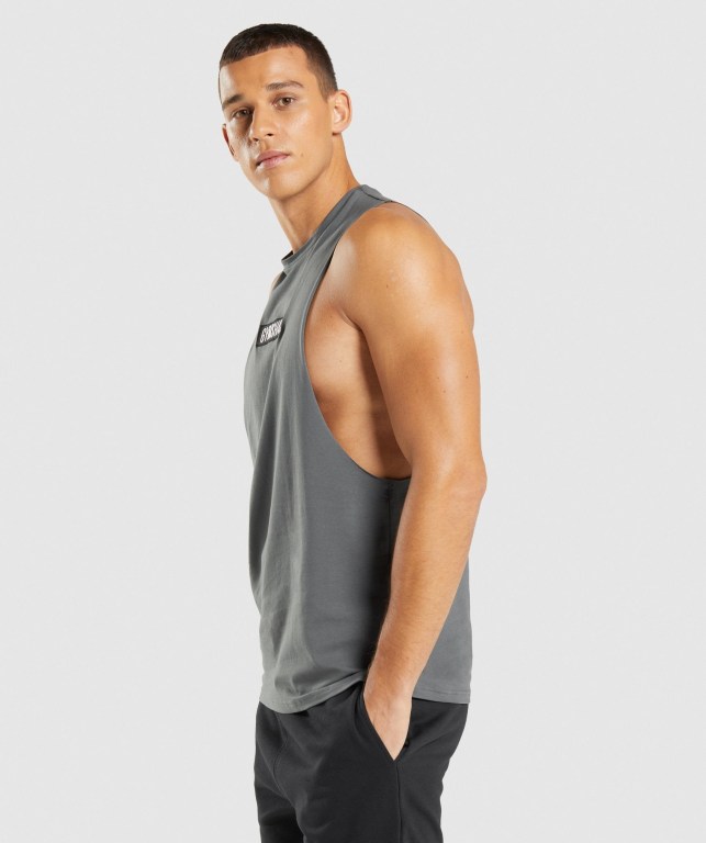 Gymshark Central Drop Arm Men's Tank Tops Grey | UAE-70ELXG