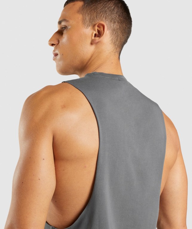 Gymshark Central Drop Arm Men's Tank Tops Grey | UAE-70ELXG