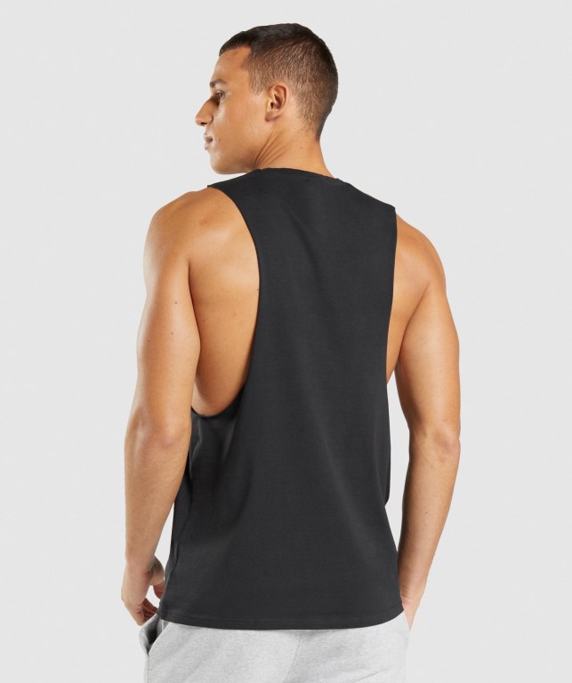 Gymshark Central Drop Arm Men's Tank Tops Black | UAE-74EZFT