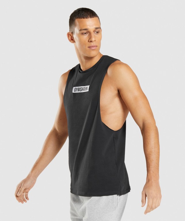 Gymshark Central Drop Arm Men's Tank Tops Black | UAE-74EZFT