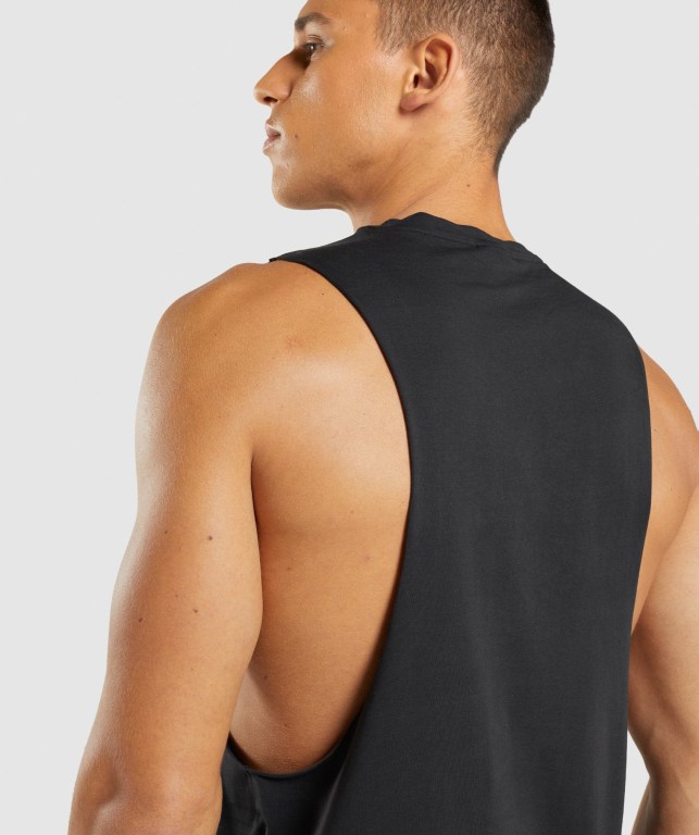 Gymshark Central Drop Arm Men's Tank Tops Black | UAE-74EZFT