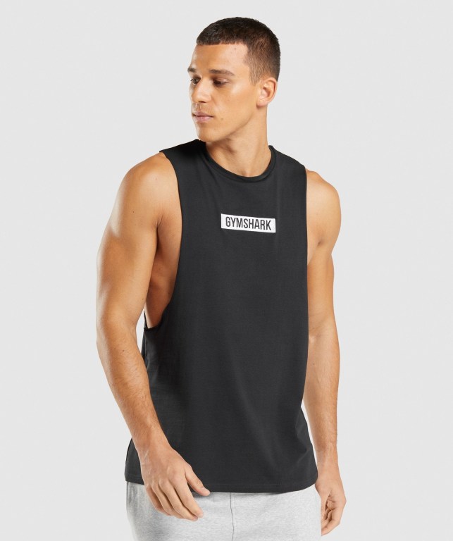 Gymshark Central Drop Arm Men\'s Tank Tops Black | UAE-74EZFT