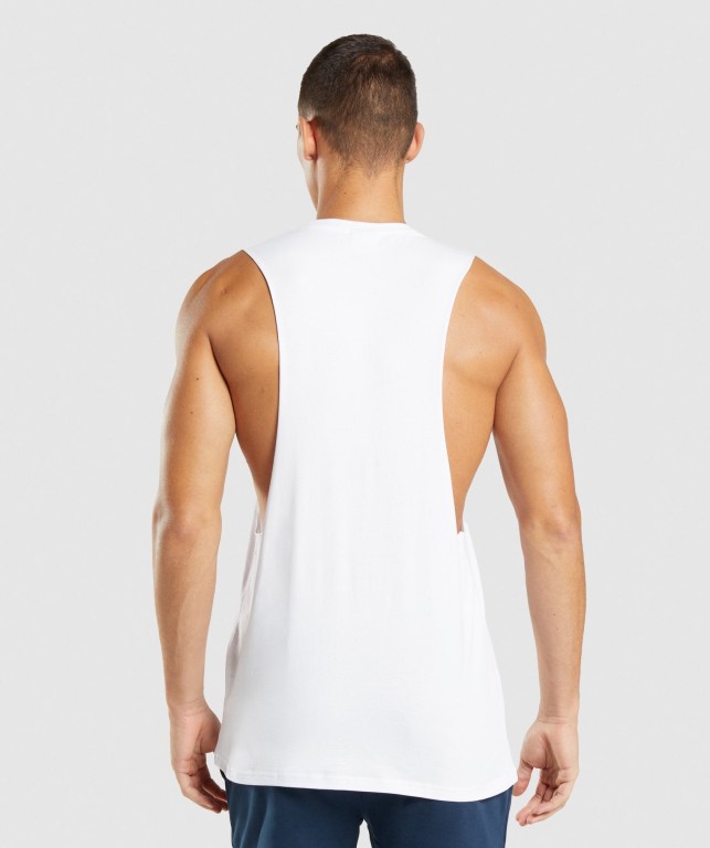 Gymshark Central Drop Arm Men's Tank Tops White | UAE-97WFUA