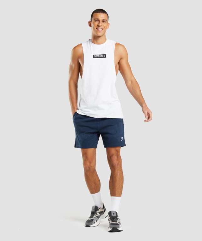 Gymshark Central Drop Arm Men's Tank Tops White | UAE-97WFUA