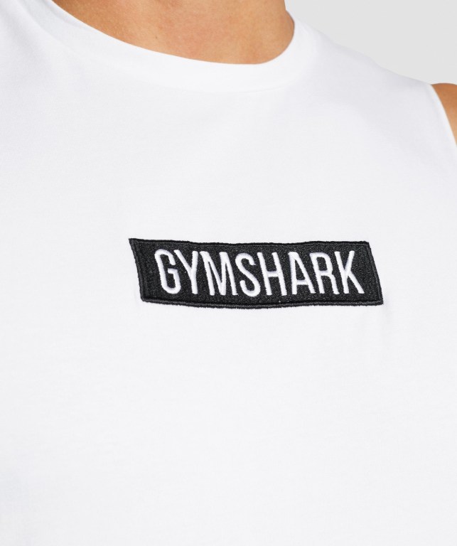 Gymshark Central Drop Arm Men's Tank Tops White | UAE-97WFUA