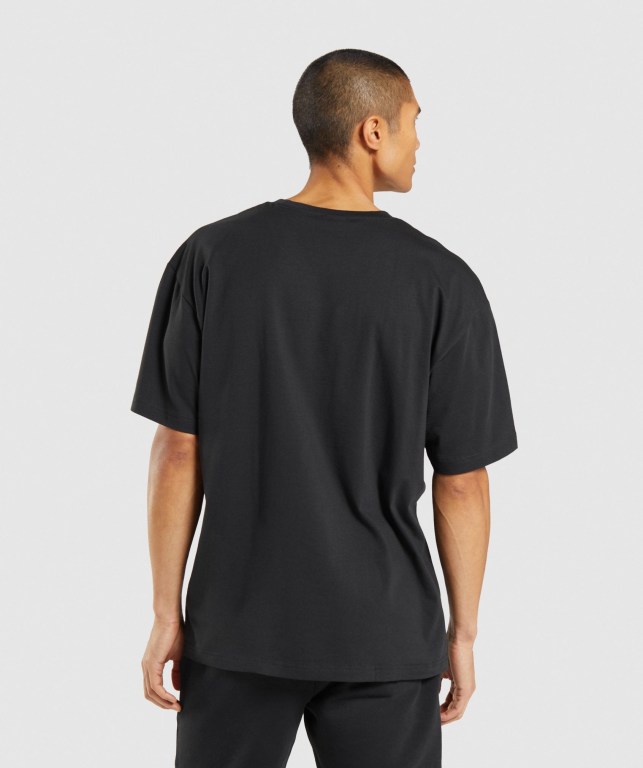 Gymshark Central Oversized Men's T Shirts Black | UAE-34TMEA