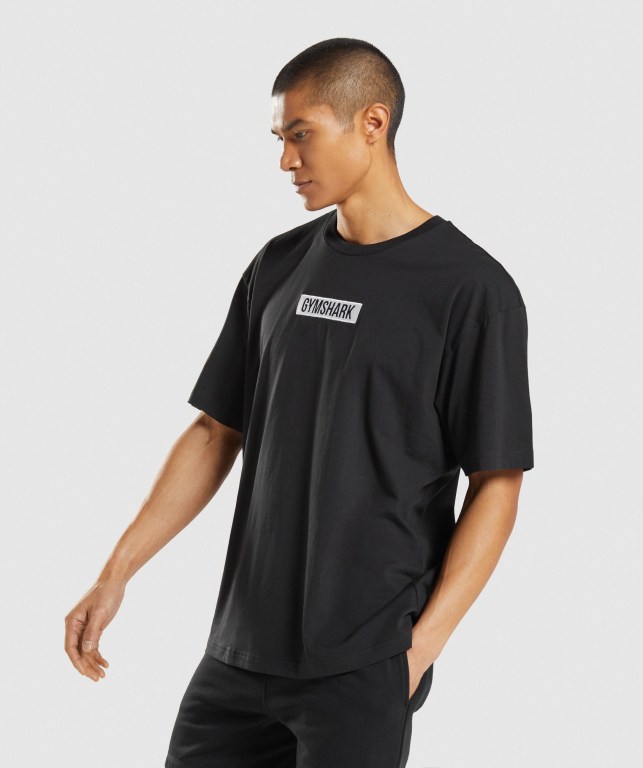 Gymshark Central Oversized Men's T Shirts Black | UAE-34TMEA