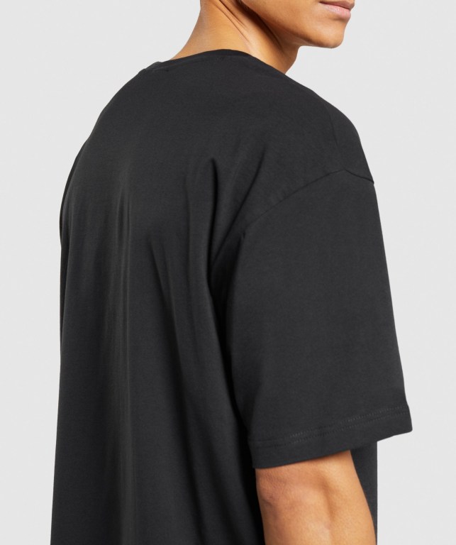 Gymshark Central Oversized Men's T Shirts Black | UAE-34TMEA