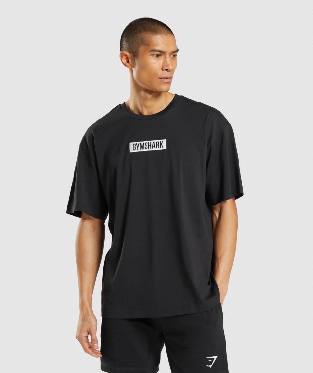 Gymshark Central Oversized Men\'s T Shirts Black | UAE-34TMEA