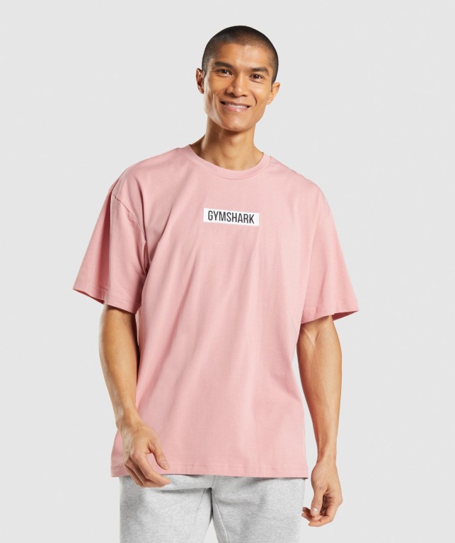 Gymshark Central Oversized Men\'s T Shirts Pink | UAE-53DIOQ