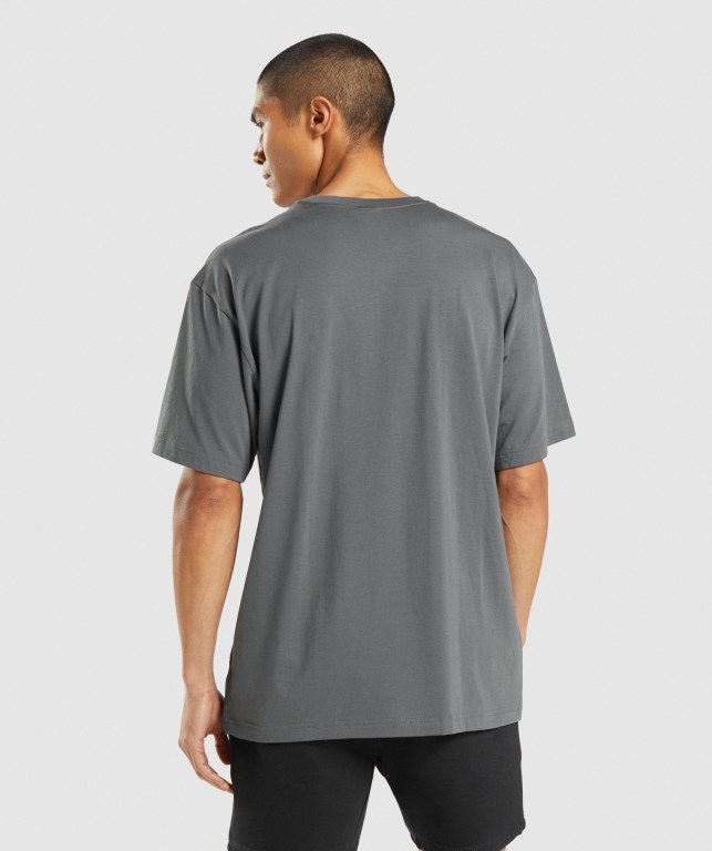 Gymshark Central Oversized Men's T Shirts Grey | UAE-62VPXU