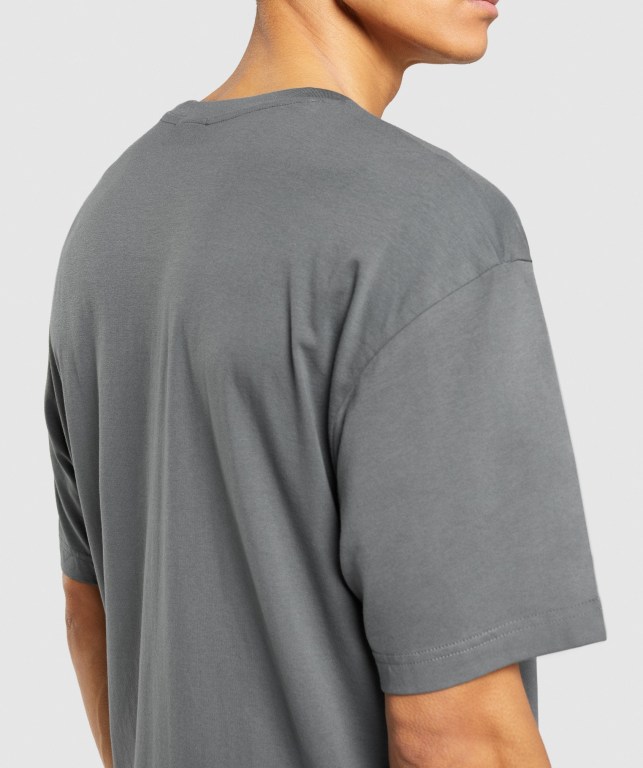 Gymshark Central Oversized Men's T Shirts Grey | UAE-62VPXU