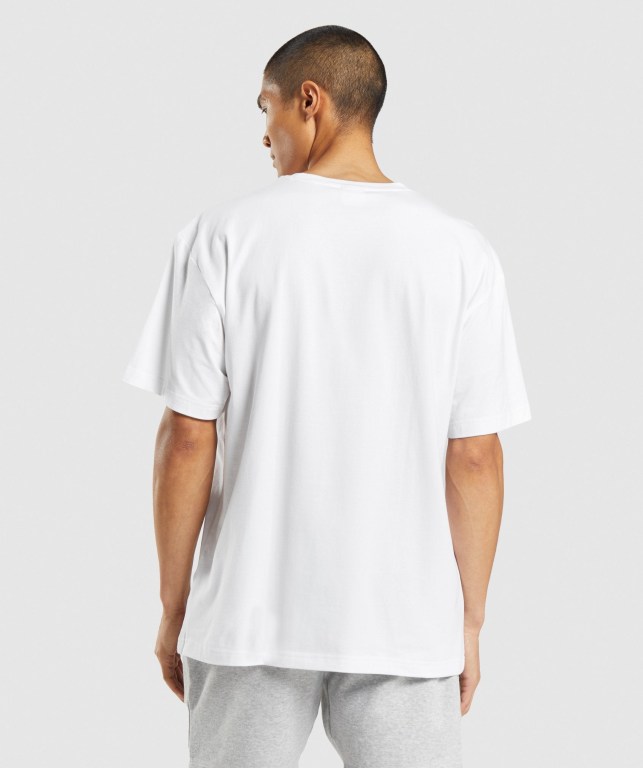 Gymshark Central Oversized Men's T Shirts White | UAE-65CFIS