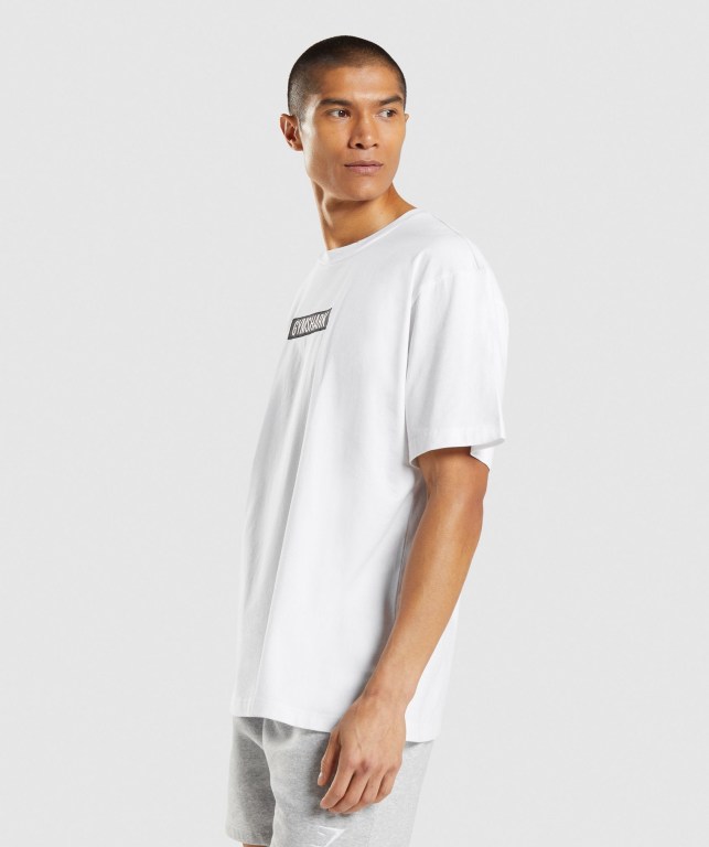 Gymshark Central Oversized Men's T Shirts White | UAE-65CFIS