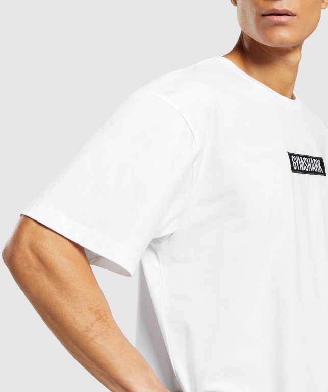 Gymshark Central Oversized Men's T Shirts White | UAE-65CFIS