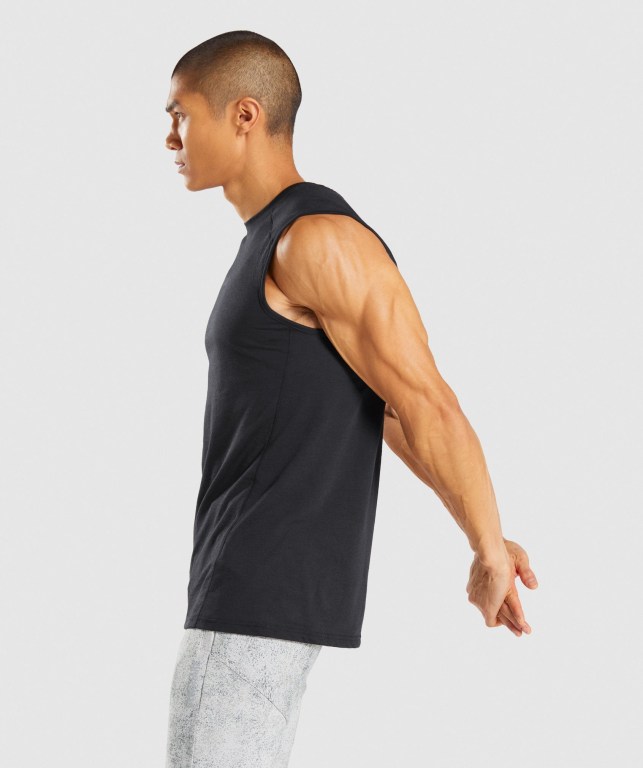 Gymshark Chalk Men's Tank Tops Black | UAE-86WHMS