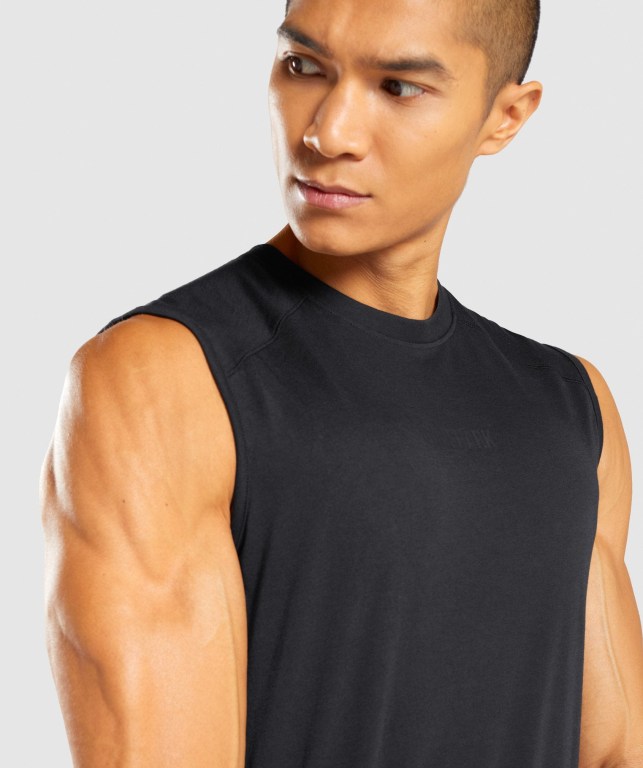 Gymshark Chalk Men's Tank Tops Black | UAE-86WHMS