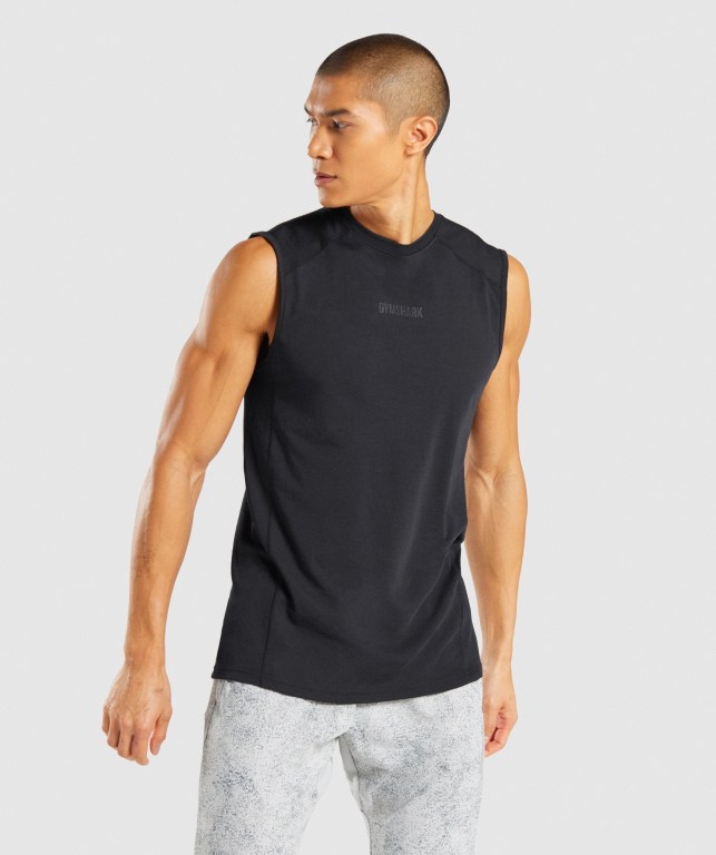 Gymshark Chalk Men\'s Tank Tops Black | UAE-86WHMS