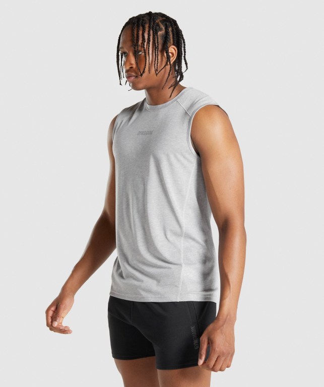 Gymshark Chalk Men's Tank Tops Light Grey | UAE-75ETAV