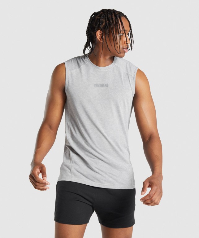 Gymshark Chalk Men\'s Tank Tops Light Grey | UAE-75ETAV