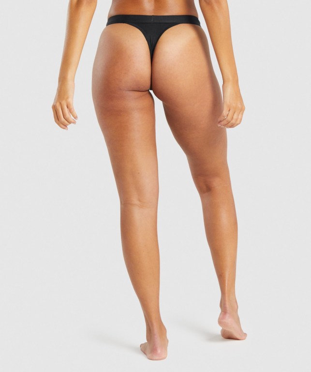 Gymshark Cotton High Rise Thong Women's Underwear Black | UAE-16ZCGW