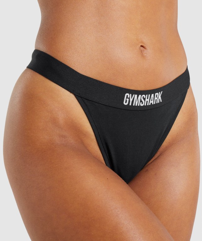 Gymshark Cotton High Rise Thong Women's Underwear Black | UAE-16ZCGW