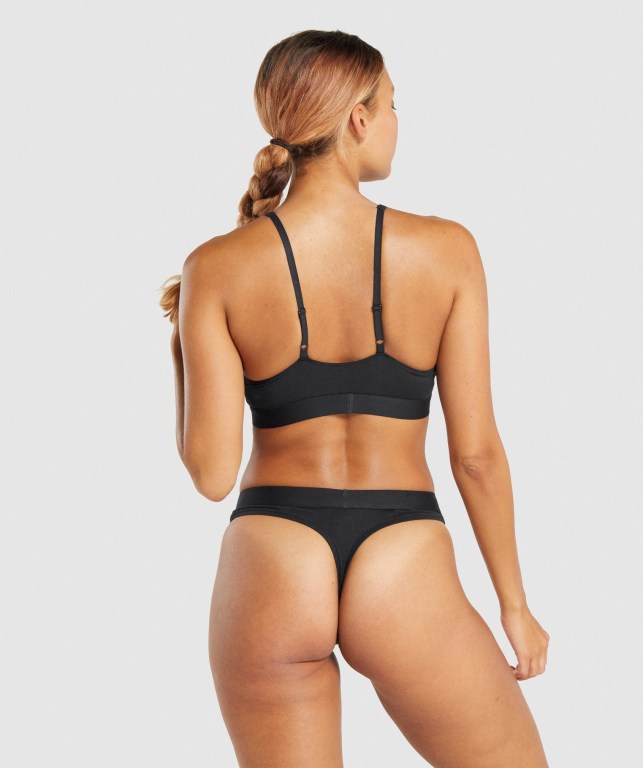 Gymshark Cotton Triangle Bralette Women's Underwear Black | UAE-89WRZF