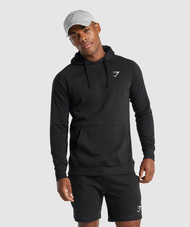 Gymshark Crest Men\'s Hoodies Black | UAE-34TDIO