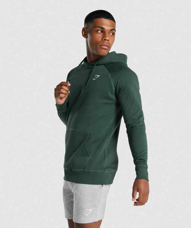 Gymshark Crest Men's Hoodies Dark Green | UAE-84ULVB