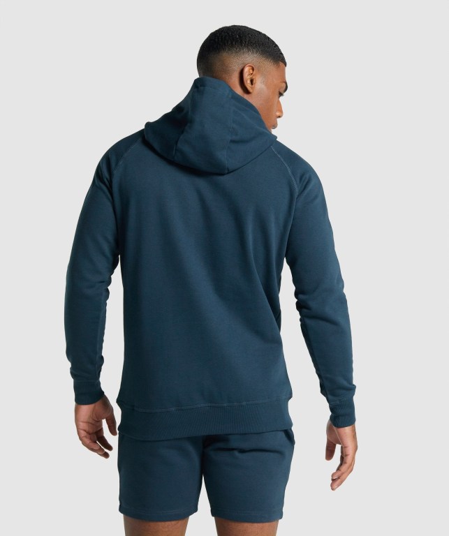 Gymshark Crest Men's Hoodies Navy | UAE-39CWZF