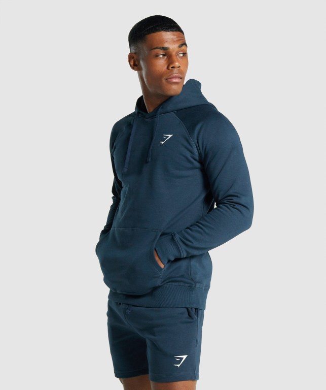 Gymshark Crest Men's Hoodies Navy | UAE-39CWZF